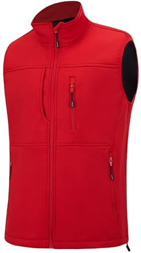 XinYangNi Men's Lightweight Softshell Golf Running Vest Outerwear Zip Up Fleece Lined Windproof Sleeveless Jacket for Hiking - color: Red, size: Large