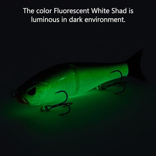 Bassdash SwimShad Glide Baits Jointed Swimbait Bass Pike Salmon Trout Muskie Fishing Lure - color: Fluorescent White Shad, size: 4.5in/0.65oz