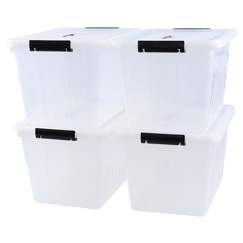 Vababa 4-Pack 18 Quart Clear Plastic Latch Storage Boxes with Lids | Secure Side Latch Clasps, Visible Clear Body, Top Carry Handle, Fit Household & Office Daily Organization - size: 18 Quart