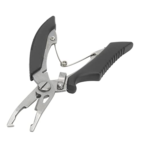 Fishing Pliers Multi Function Lure Pliers with Curved Mouth Stainless Steel Fishing Hook Remover and Line Cutting Scissors Braid Cutters for Outdoor Fishing Durable (Black) - color: Black