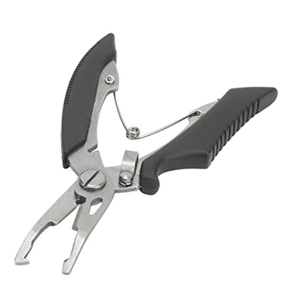 Fishing Pliers Multi Function Lure Pliers with Curved Mouth Stainless Steel Fishing Hook Remover and Line Cutting Scissors Braid Cutters for Outdoor Fishing Durable (Black) - color: Black