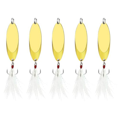 Fishing Spoons Fishing Lures Casting Spoon Metal Jig Lure Trout Lures for Freshwater/Saltwater, Reflective Spoons Bait with Treble Hooks Fishing Tackle 5 Pcs - color: Golden (5pcs), size: 5/8oz