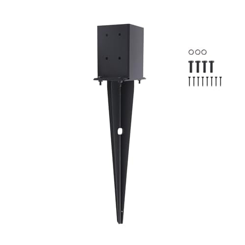 1 Pcs 22-inch 4"x4" Fence Post Anchor Ground Spike(Internal 3.6"x3.6") | Metal Post Stake Ground With Black Powder-Coated|Fence Stakes Post Base For Deck|Fence|Porch|Railing|Mailbox - size: 1, style: 4"x 4"