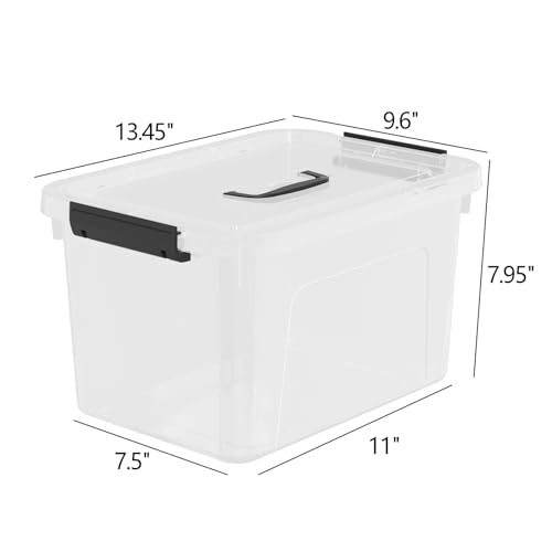 4 Packs 10 QT Plastic Storage Bins with Lids, Stackable Storage Containers for Organizing, Clear Storage Box for Garage, Closet, Kitchen - size: Medium