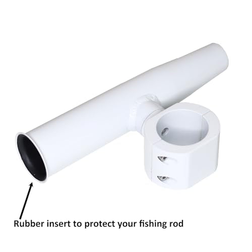 2 PCS T-Top Rod Holder Single Aluminum clamp on fit 1.5",1.875",2" inch Horizontal or Vertical Fishing Boat Tower/Leaning Post/Rail - color: White