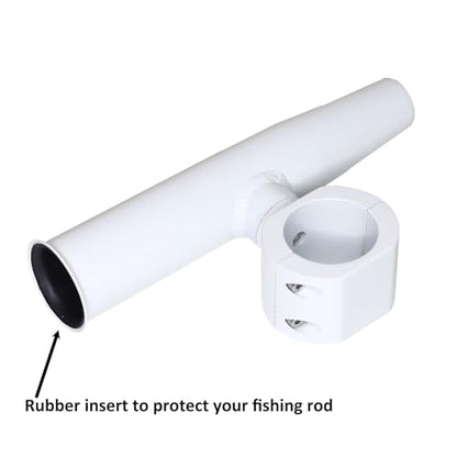 2 PCS T-Top Rod Holder Single Aluminum clamp on fit 1.5",1.875",2" inch Horizontal or Vertical Fishing Boat Tower/Leaning Post/Rail - color: White