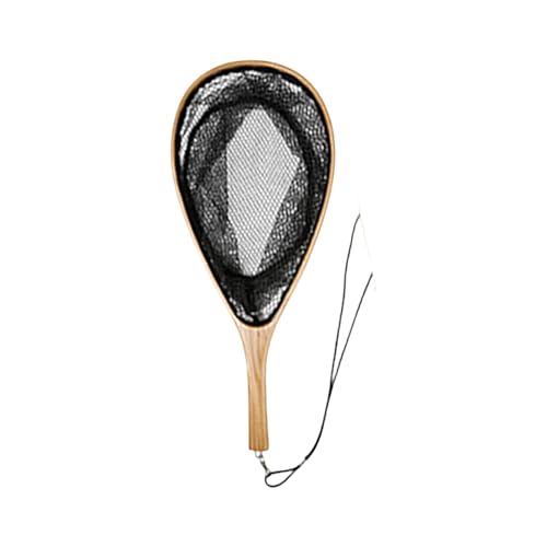Landing Net with Lanyard Portable Fishing Net with Comfortable Grip Landing Fishing Tackle Tool Wooden Poles Wood for Fly - size: Large