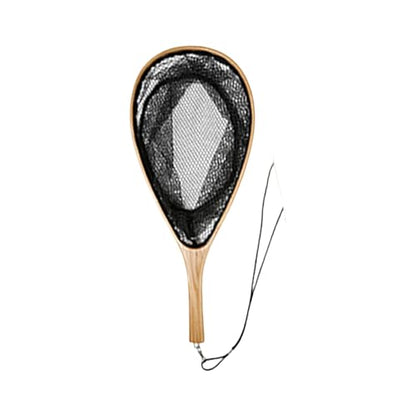 Landing Net with Lanyard Portable Fishing Net with Comfortable Grip Landing Fishing Tackle Tool Wooden Poles Wood for Fly - size: Large