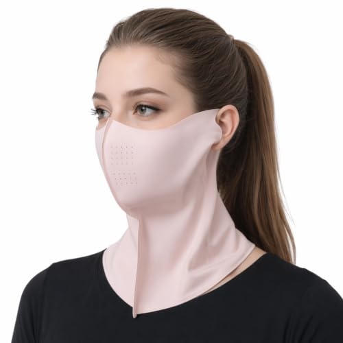 Ice Silk Sun Protection Face Mask for Women, Breathable Cooling Face Cover with Neck Coverage, Driving，Golf，Hiking - color: Pink