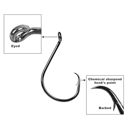 MASTERPRO Saltwater Redfish & Snapper Pack Circle Hooks with Holes, High-Carbon Steel Barbed 1/0 2/0 3/0 5/0 100pcs Portable Boxed Powerful Fishing Hooks