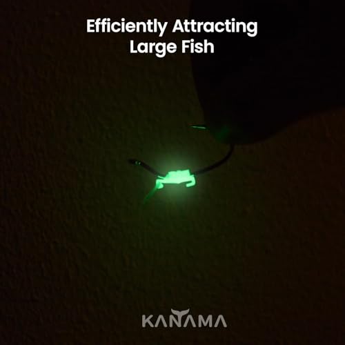 KANAMA Luminous Live Shrimp Hooks - High Carbon Steel Fishing Hooks Saltwater Corrosion Resistant Barbed Strong Hooks Freshwater Shrimp Walker, Ideal for Bass, Groupers, Pike, Catfish & More - size: M ×10