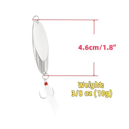 Fishing Spoons Fishing Lures Hard Metal Spinner Baits Reflective Casting Spoon Treble Hooks Jigs for Freshwater Saltwater，5 PCS with Box - color: Silver, size: 3/8oz