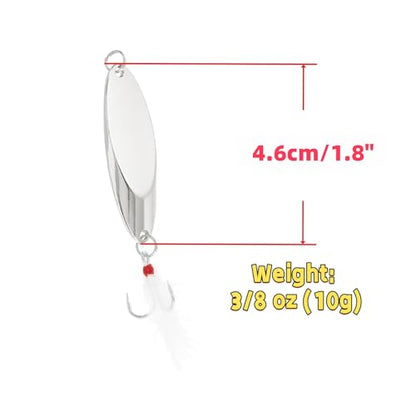 Fishing Spoons Fishing Lures Hard Metal Spinner Baits Reflective Casting Spoon Treble Hooks Jigs for Freshwater Saltwater，5 PCS with Box - color: Silver, size: 3/8oz