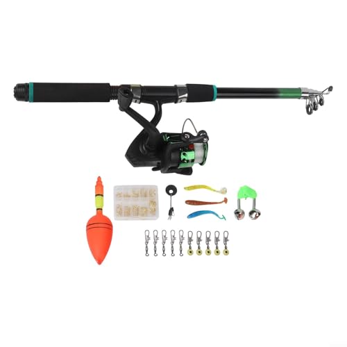 Telescopic Fishing Rod and Reel, Portable Travel Fishing Kit with Tackle Box, Lightweight for Backpacking, Beginner - size: Green Rod Set