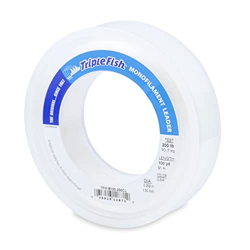 Triple Fish Monofilament Fishing Leader - Clear, Camo Strong Tough Leader Material for Big Game Fishing, Up to 400lb Test - color: Clear, style: 200 Lb Test, 1.50 Mm Dia, 100 Yd