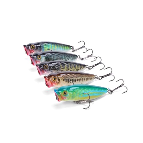 Plopper Fishing Lure Topwater Bass Fishing Lures with Rotating Tail Bionic Swimming Lure for Bass Trout Walleye Catfish Pike Freshwater and Saltwater, Fishing Gear Gifts, 5 PCS