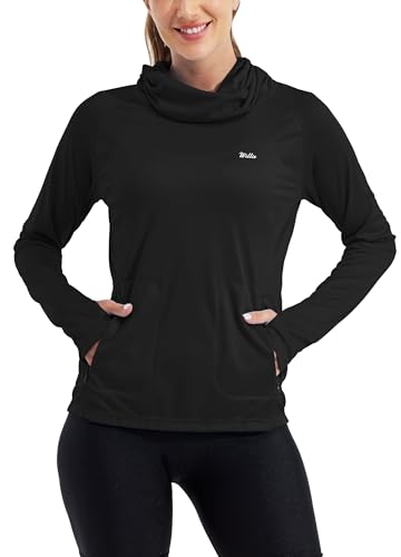 Willit Women's UPF 50+ Sun Protection Hoodie - Breathable Mesh Face Cover & Cooling Fishing Shirt with Pockets - color: Black, size: X-Large