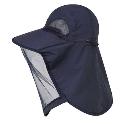 Mosquito Fishing Safari Mesh Net Hat with Neck Flap, Sun Protection Women Men Bug Cap, Hidden Netting Boonie - color: Navy
