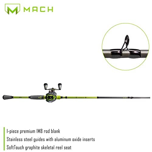 Lew's MACH 2 Baitcast Reel and Fishing Rod Combo, IM8 Graphite Blank Fishing Rod, Winn Dri-Tac Ultra Handle, Black/Green - size: 7'0"