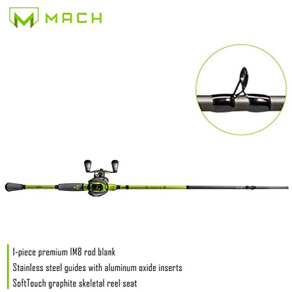 Lew's MACH 2 Baitcast Reel and Fishing Rod Combo, IM8 Graphite Blank Fishing Rod, Winn Dri-Tac Ultra Handle, Black/Green - size: 7'0"