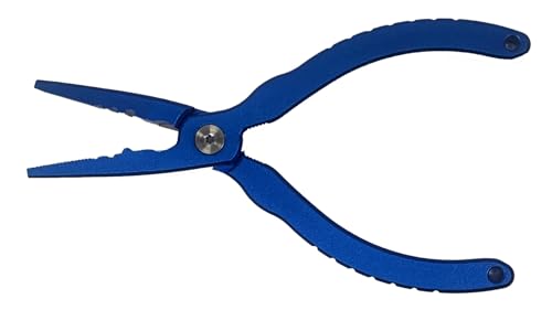 SE 6.5 Inch Aluminum Rust-proof Spring-Loaded Fishing Pliers with Crimper Tungsten Carbide Cutter - FP020A-BL - color: Blue Finish