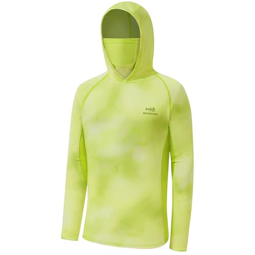 BASSDASH UPF 50+ Men’s Fishing Hoodie Shirts with Mask Camo UV Long Sleeve Moisture Wicking FS53M - color: Lemon Yellow Mist, size: 3X-Large