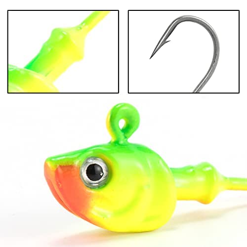 Dr.Fish 10 Pack Swimbait Jig Heads, Saltwater Fishing Jig Heads 3D Eyes High Carbon Steel Hooks Surf Fishing Lures Flounder Striper Halibut Pompano Bass - color: Firetiger, size: 1oz-Hook#5/0
