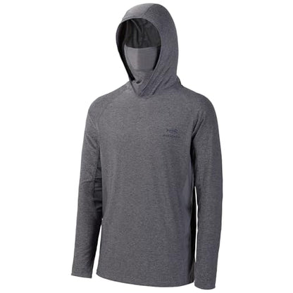 BASSDASH UPF 50+ Men’s Long Sleeve Fishing Shirt with Mask UV Neck Gaiter Hoodie - color: Heather Grey, size: 5X-Large