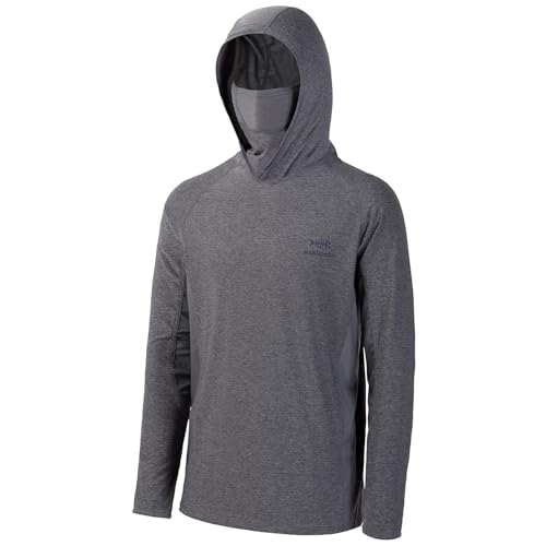 BASSDASH UPF 50+ Men’s Long Sleeve Fishing Shirt with Mask UV Neck Gaiter Hoodie - color: Heather Grey, size: 4X-Large