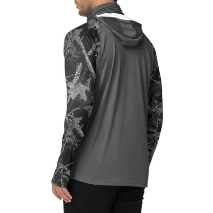 Men's UPF 50+ UV Protection Fishing Shirt with Face Mask Long Sleeve Quick Dry Breathable Sun Hoodie for Beach - color: A Black, size: 4X-Large