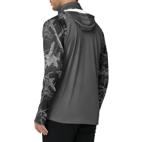 Men's UPF 50+ UV Protection Fishing Shirt with Face Mask Long Sleeve Quick Dry Breathable Sun Hoodie for Beach - color: A Black, size: Large