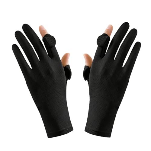 MiOYOOW Sun Protection Glove, 2PCS Fingerless Fishing Gloves Breathable Mesh Gloves with Non-Slip Silicone Palm for Men Women Driving Cycling - color: Black, style: Women'S