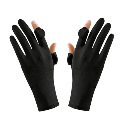 MiOYOOW Sun Protection Glove, 2PCS Fingerless Fishing Gloves Breathable Mesh Gloves with Non-Slip Silicone Palm for Men Women Driving Cycling - color: Black, style: Women'S