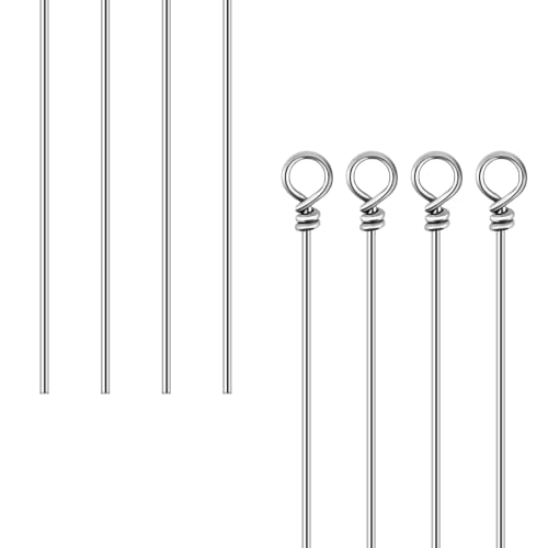 100 Pack Fishing Looped Spinner Shaft, Stainless Steel Spinner Bait Wire Fishing Lure Making Supplies - Lure Making Kit Rigs for Freshwater Bass, Trout, Walleye, Salmon, Catfish - size: 0.8*160mm