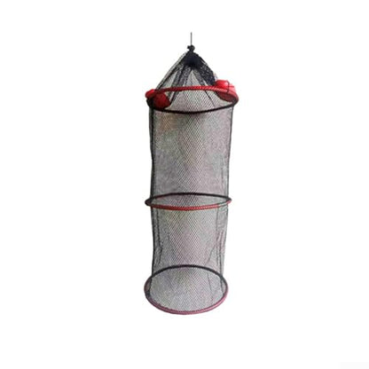 Foldable Fishing Mesh Bait Cage, Nylon Floating Basket for Live Fish, Shrimp, Crab Trap with Lanyard, Portable Keeper Net for Fresh Salt Water - size: 25*30cm