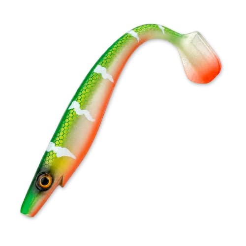Thump Shad Paddle Tail Swimbait, 6" Soft Lures for Bass, Extra Weight Heavy Kicking Tail for Jig Head & Weighted Swimbait Hook, 3 Pack - color: Pearl Chartreuse Orange