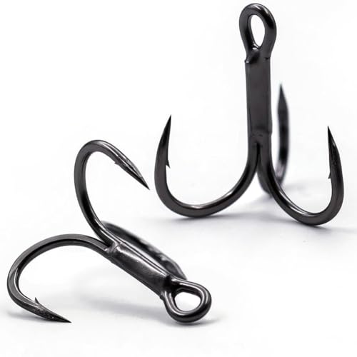 9KM DWLIFE Treble Hooks 4X High Carbon Steel Triple Hooks Fishing Hooks for Big Salmon Trout Bluefish Catfish Hooks 10 pcs - color: Black, size: 2#