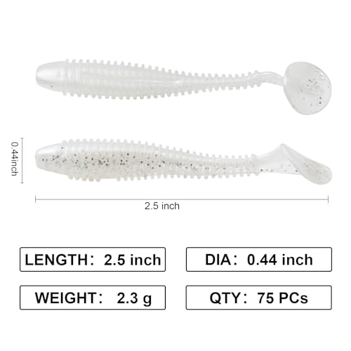 Paddle Tail Swimbaits, 2.5 inch/3inch Soft Lures Fishing Trout Crappie Bass for Freshwater and Saltwater 75PCS/60PCS - color: White Pearl, size: 3 inch, 60 PCs