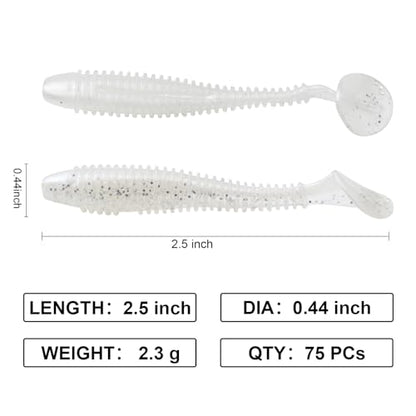 Paddle Tail Swimbaits, 2.5 inch/3inch Soft Lures Fishing Trout Crappie Bass for Freshwater and Saltwater 75PCS/60PCS - color: White Pearl, size: 2.5 inch, 75 PCs