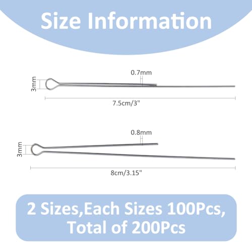 SUPERFINDINGS About 200Pcs 2 Styles Fishing Spinner Shaft 70x0.7~0.8mm Wire Spinner Bait 304 Stainless Steel Fishing Looped Spinner Parts Component Looped Wire Shafts for Fishing Lure Making Supplie