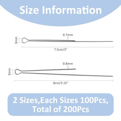 SUPERFINDINGS About 200Pcs 2 Styles Fishing Spinner Shaft 70x0.7~0.8mm Wire Spinner Bait 304 Stainless Steel Fishing Looped Spinner Parts Component Looped Wire Shafts for Fishing Lure Making Supplie