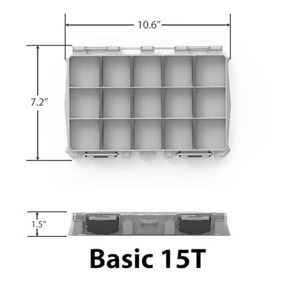 BUZBE Basic 15T (Thin) Utility Box, Waterproof Tackle Box, 3600 Fishing Tackle Tray, Plastic Organizer with Dividers