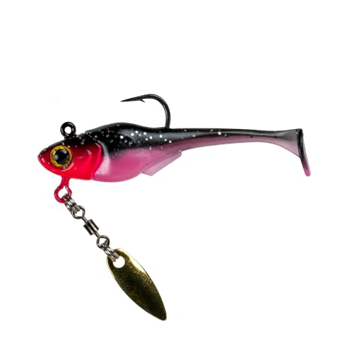6th Sense – Pecos Underspin Crappie Fishing Lure Kit with 1/8 oz Jig Head and 2 in Swimbaits - color: Black Rose, style: Willow Blade