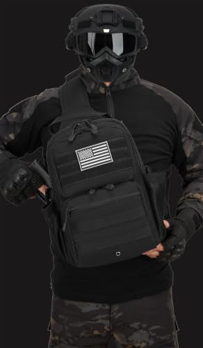 Tactical Sling Backpack Holster Range Shoulder Bag 15L Crossbody Bag Water Bottle Holder Radio Pouch 6 Elastic Slots - color: Black
