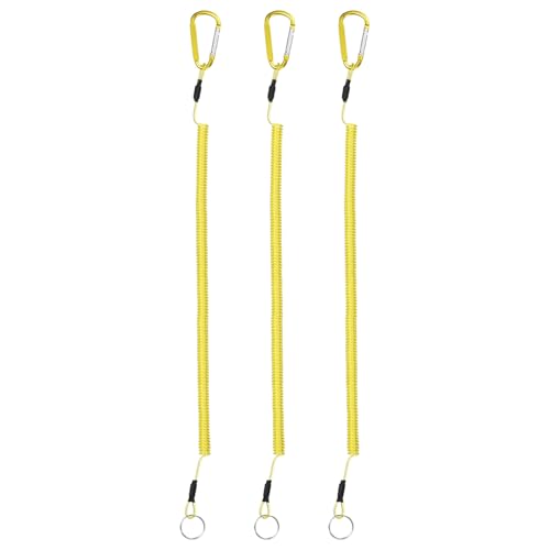16.54IN Retractable Safety Coiled Lanyard [3PCS] - Steel Wire Fishing Rod Safety Lanyard Use for Pliers Boating - color: Yellow