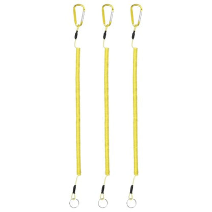 16.54IN Retractable Safety Coiled Lanyard [3PCS] - Steel Wire Fishing Rod Safety Lanyard Use for Pliers Boating - color: Yellow
