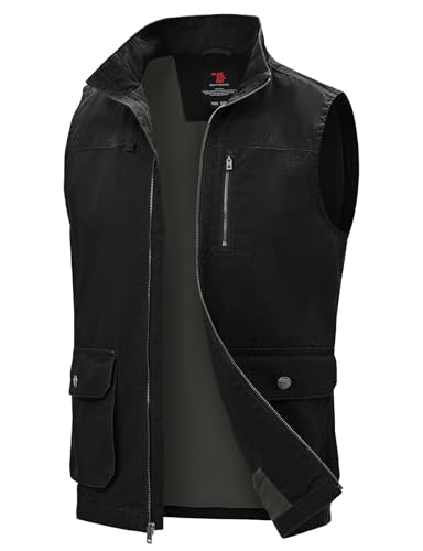 TBMPOY Men's Lightweight Vest Cotton Stylish Sleeveless Travel Casual Work Canvas Outerwear Utility Jacket Fishing Hiking - color: Black, size: Medium