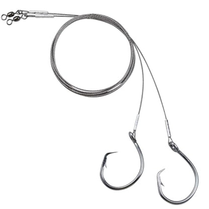 2 Pack Pre-Tied Shark Fishing Hook Rigs Heavy Duty Stainless Leader Wire and Big Game Circle Hooks 14/0 16/0 18/0 Ideal for Deep Sea Fishing Shark Tuna Halibut - size: 18/0 - 2 PCS