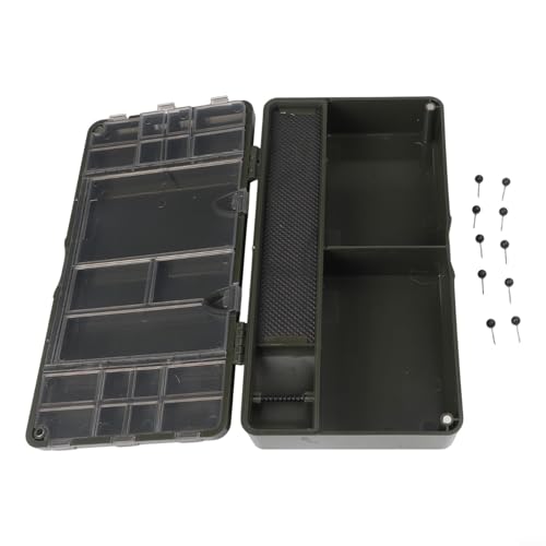 Carp Fishing Tackle Box with 10 Rig Pins, Deep Compartment for Spools and Tools, PVC Storage System for Leader Lines and Accessories, Black