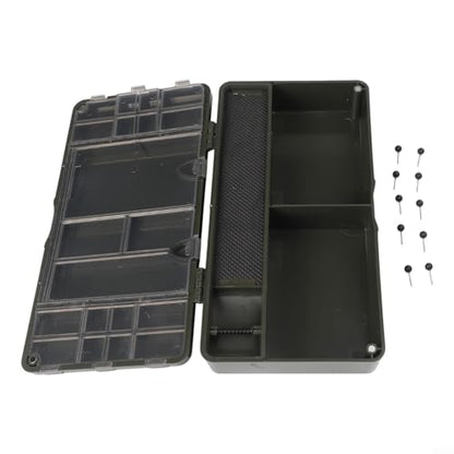 Carp Fishing Tackle Box with 10 Rig Pins, Deep Compartment for Spools and Tools, PVC Storage System for Leader Lines and Accessories, Black